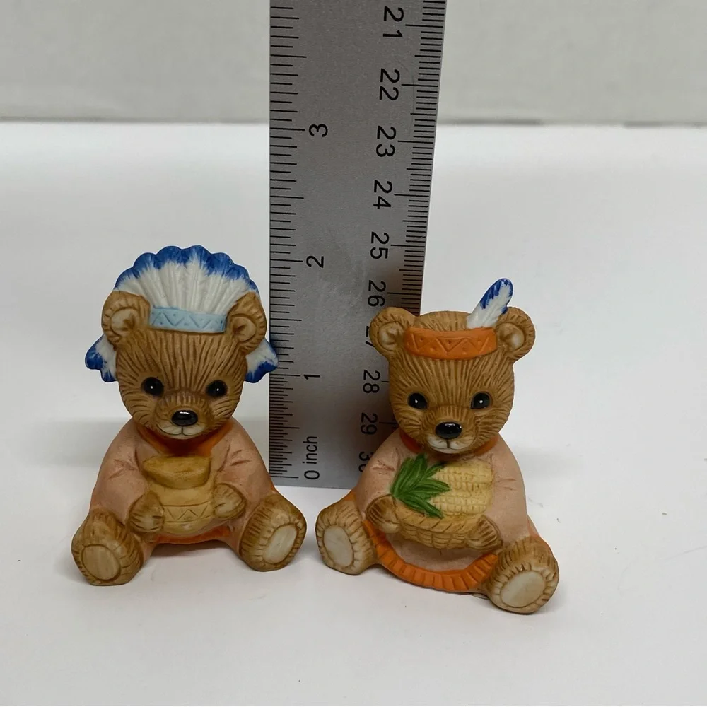 Vintage Homco Porcelain Teddy Bear Figurines #5312 Thanksgiving Set of 2 Bears